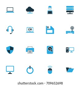 Hardware Colorful Icons Set. Collection Of Modem, Print, Notebook And Other Elements. Also Includes Symbols Such As Press, Database, Firewall.