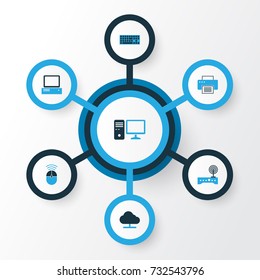 Hardware Colorful Icons Set. Collection Of Storage, Modem, Print And Other Elements. Also Includes Symbols Such As Router, Peripheral, Keyboard.