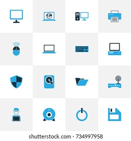Hardware Colorful Icons Set. Collection Of Laptop, Print, PC And Other Elements. Also Includes Symbols Such As Drive, Camera, Keyboard.