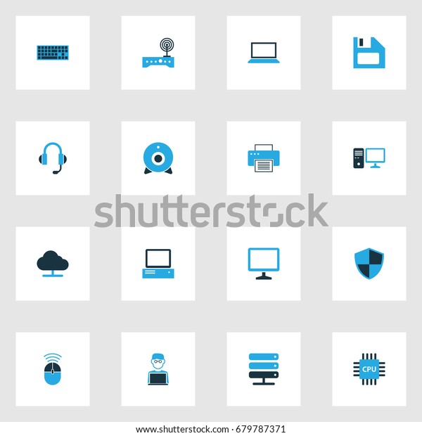 Hardware Colorful Icons Set.\
Collection Of Earphones, Laptop, Storage And Other Elements. Also\
Includes Symbols Such As Microprocessor, Personal,\
Database.