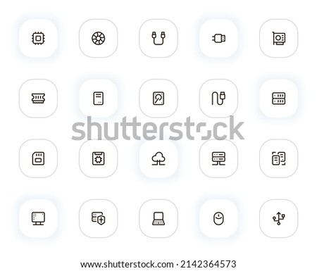 Hardware components line icons set. Editable Stroke. 24x24 Pixel Perfect.