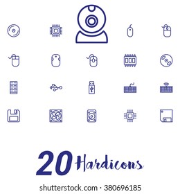 Hardware and computer accessories Icons on white background