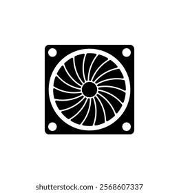 Hardware Computer Fan, PC Cooler Solid Flat Vector Icon Isolated on White Background.