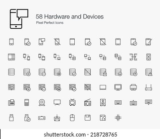 Hardware and Devices Pixel Perfect Icons (line style)