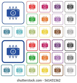 Hardware diagnostics color flat icons in rounded square frames. Thin and thick versions included.