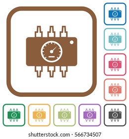 Hardware diagnostics simple icons in color rounded square frames on white background