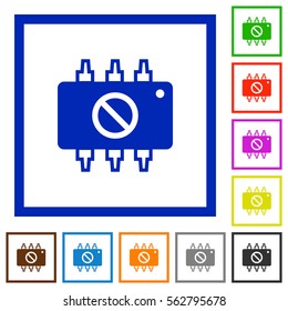 Hardware disabled flat color icons in square frames on white background