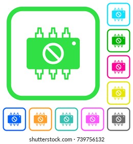 Hardware disabled vivid colored flat icons in curved borders on white background