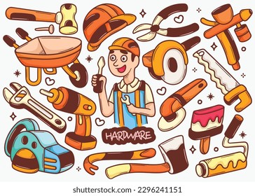 Hardware Doodle Hand Drawn Color Vector Collection