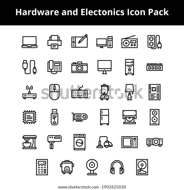 Hardware and electronics related\
icons created to use on your next project and work\
beautifully