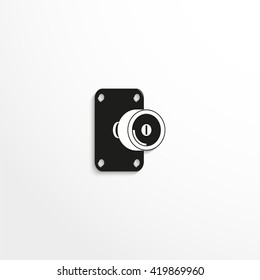 Hardware elements. Door knob. Vector illustration. Black and white view.