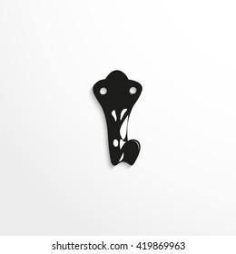 Hardware elements. Wall hook. Vector illustration. Black and white view.