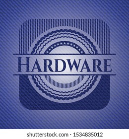 Hardware emblem with jean high quality background. Vector Illustration. Detailed.
