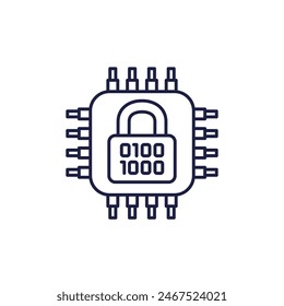 Hardware encryption line icon with chipset