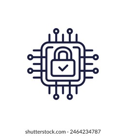 Hardware encryption line icon on white