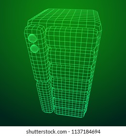 Hardware equipment telecommunication server. Data center storage room object. Computer database tower. Internet industry cluster. Wireframe low poly mesh vector illustration