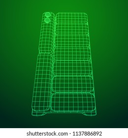 Hardware equipment telecommunication server. Data center storage room object. Computer database tower. Internet industry cluster. Wireframe low poly mesh vector illustration