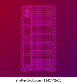Hardware equipment telecommunication server. Data center storage room object. Computer database tower. Internet industry cluster. Wireframe low poly mesh vector illustration