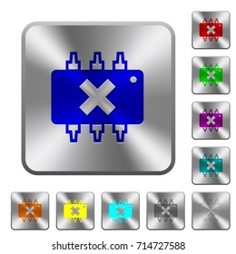 Hardware failure engraved icons on rounded square glossy steel buttons