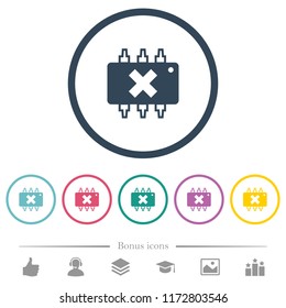 Hardware failure flat color icons in round outlines. 6 bonus icons included.