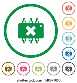 Hardware failure flat color icons in round outlines on white background