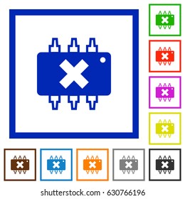 Hardware failure flat color icons in square frames on white background