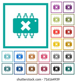 Hardware failure flat color icons with quadrant frames on white background