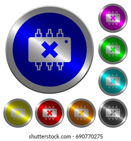 Hardware failure icons on round luminous coin-like color steel buttons