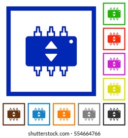 Hardware fine tune flat color icons in square frames on white background