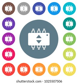Hardware fine tune flat white icons on round color backgrounds. 17 background color variations are included.