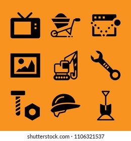 hardware, gallery, victorian, tab, round and building icon vector set. Flat vector design with filled icons. Designed for web and software interfaces