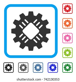 Hardware Gear icon. Flat grey iconic symbol inside a light blue rounded square. Black, gray, green, blue, red, orange color variants of Hardware Gear vector. Designed for web and app user interface.