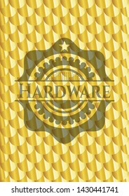 Hardware gold badge. Scales pattern. Vector Illustration. Detailed.