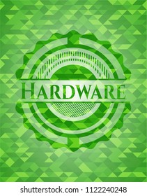 Hardware green emblem. Mosaic background