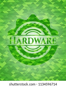 Hardware green emblem with triangle mosaic background
