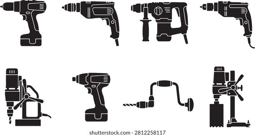 Hardware handtools electric power drill machine icons