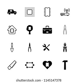 Hardware icon. collection of 16 hardware filled and outline icons such as pliers, wrench and screwdriver, hummer, saw, cpu in tree. editable hardware icons for web and mobile.