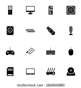 Hardware icon - Expand to any size - Change to any colour. Perfect Flat Vector Contains such Icons as usb flash, gamer joystick, monitor, router, hdd, keyboard, mouse, webcam, microphone, cooler, ram