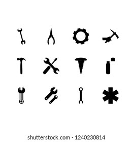 hardware icon set about bolt, screw, usb card and tools vector set