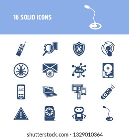 Hardware icon set and laptop with old mobile phone, robot and video card. Protection related hardware icon vector for web UI logo design.