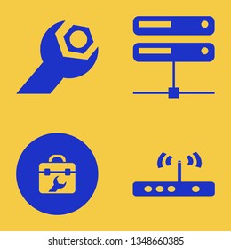 hardware icon set with server, wrench gear and toolbox vector illustration