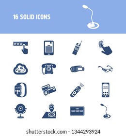 Hardware icon set and web camera with smartphone, e-book and finger print check. Biometric access related hardware icon vector for web UI logo design.