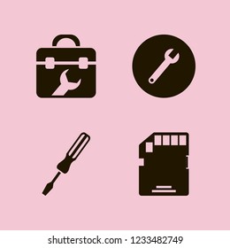 hardware icon. hardware vector icons set toolbox, screwdriver, memory card and wrench