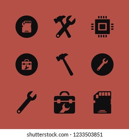 hardware icon. hardware vector icons set wrench, wrench hammer, memory card and hammer