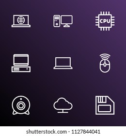 Hardware icons line style set with internet, notebook, PC and other PC  elements. Isolated vector illustration hardware icons.