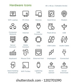 Hardware Icons - Outline styled icons, designed to 48 x 48 pixel grid. Editable stroke.