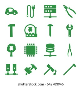 Hardware icons set. set of 16 hardware filled icons such as hammer, nail, wrench, pliers 