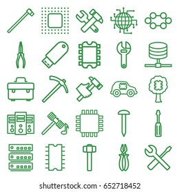 Hardware icons set. set of 25 hardware outline icons such as hammer, nail, toolbox, wrench, screwdriver, hummer and wrench, pliers, hummer, wrench and screwdriver