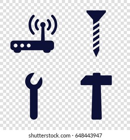 Hardware icons set. set of 4 hardware filled icons such as screw, router, hammer