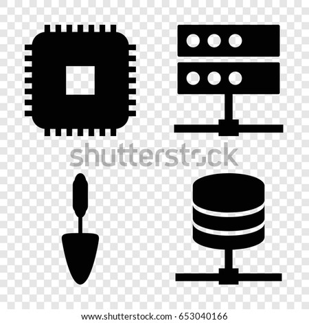 Hardware icons set. set of 4 hardware filled icons such as trowel, cpu